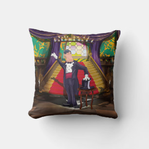 Magician performing magic trick on stage cushion