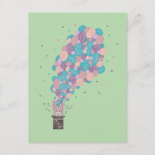 Magician Rabbit Bubble Explosion   Whimsical Magic Postcard