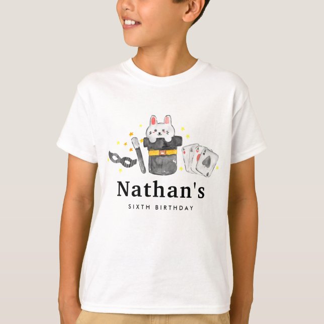 Magician Rabbit Hat Magic Show Birthday Kid's Name T-Shirt (Front)