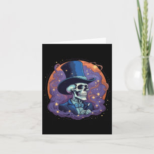 Magician Top Hat Stars Smoke Skull Halloween Card