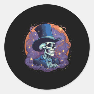 Magician Top Hat Stars Smoke Skull Halloween  Classic Round Sticker