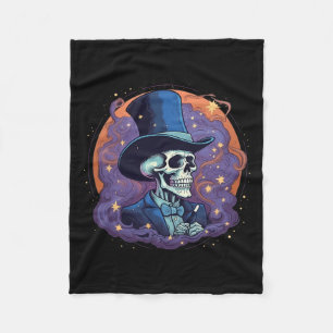 Magician Top Hat Stars Smoke Skull Halloween Fleece Blanket