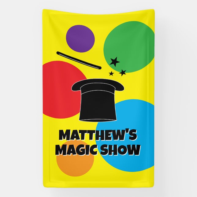 Magician wand and hat custom magic show banner (Vertical)