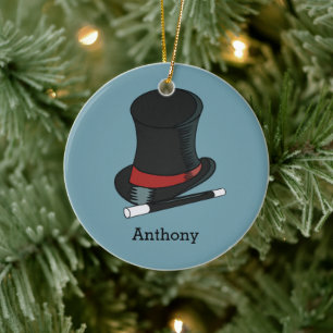 Magicians Hat and Magic Wand Personalised Ceramic Tree Decoration