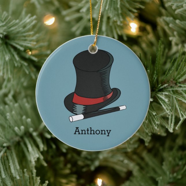 Magicians Hat and Magic Wand Personalised Ceramic Tree Decoration (Tree)
