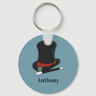 Magicians Hat and Magic Wand Personalised Key Ring