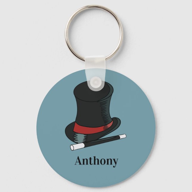 Magicians Hat and Magic Wand Personalised Key Ring (Front)