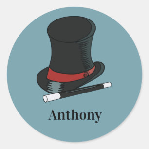 Magicians Hat and Magic Wand Personalized Classic Round Sticker