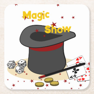 Magician's Hat Happy Birthday Red Kids Party Square Paper Coaster