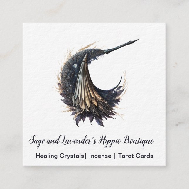 Magick Witch Broom Moon Square Business Card (Front)