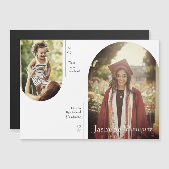 Magnet Arch Photo Then/Now Graduation Announcement (Front/Back)