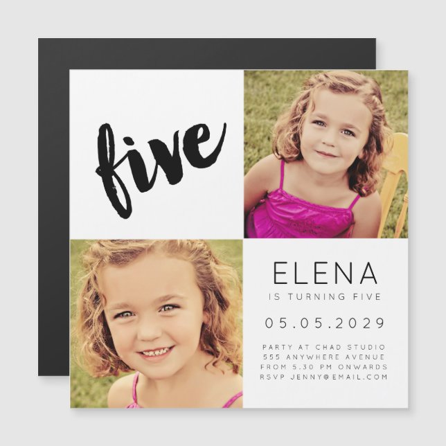 MAGNET Baby Boy Girl FIVE 5th Birthday Photo Card (Front/Back)