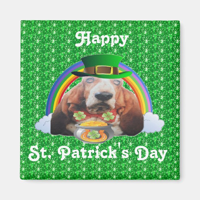 Magnet Basset Hound Happy St. Patrick's Day (Front)