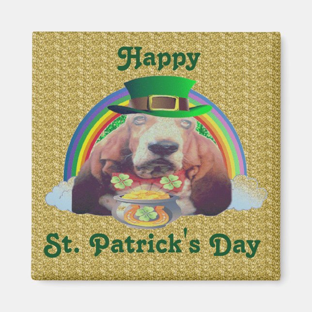Magnet Basset Hound Happy St. Patrick's Day (Front)