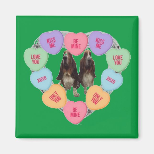 Magnet Candy Love Hearts With Bassets (Front)