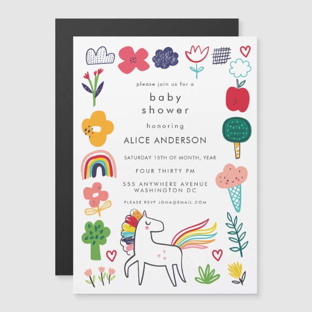|MAGNET| Cute Sweet Unicorn Baby Shower Invite (Front/Back)