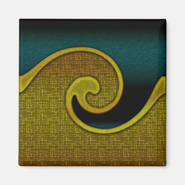 Magnet Dark Aqua Teal Swirl Gold, Matching Set (Front)