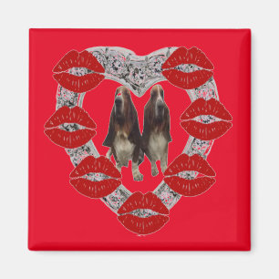 Magnet Diamond Heart Wirh Bassets & Kisses