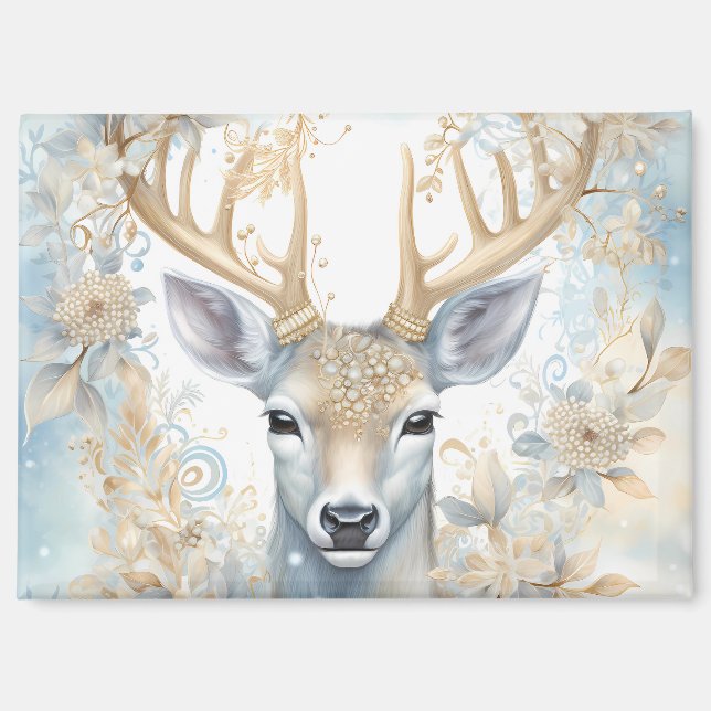 Magnet Majestic Christmas Deer in Blue  (Front)