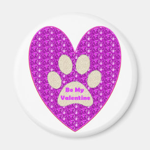 Magnet Paw Heart Pink White Be My Valentine