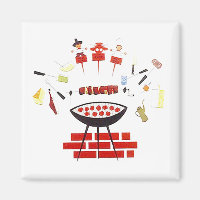 Magnet ~ RETRO Mid-Century Barbecue grill-out