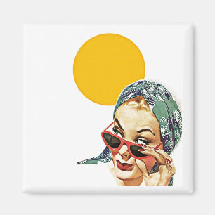 Magnet ~ RETRO Stylish Lady behind Red Sunglasses
