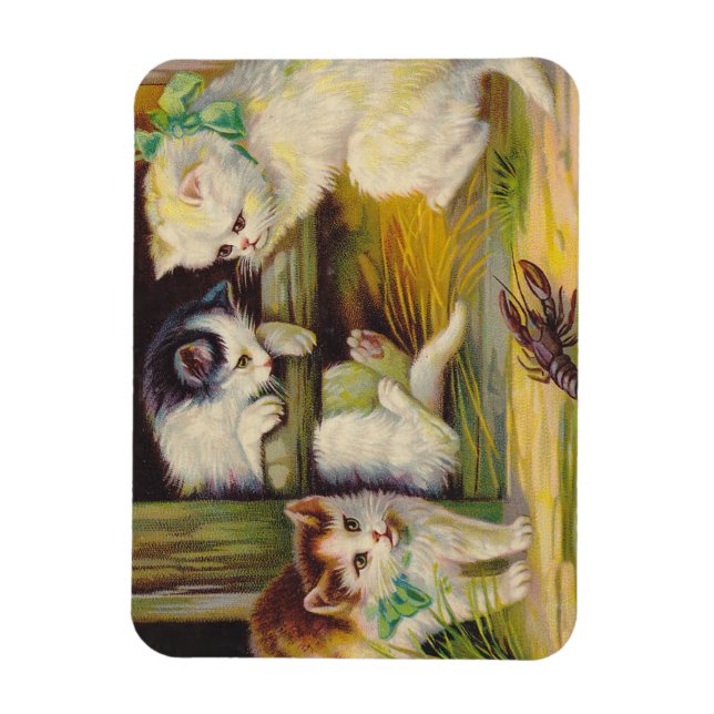 Magnet Vintage Antique Cute Kittens Cats Crayfish (Vertical)