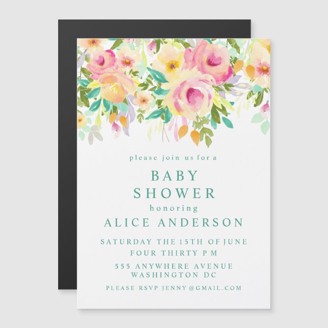 |MAGNET| Watercolor Floral Baby Shower Invite (Front/Back)