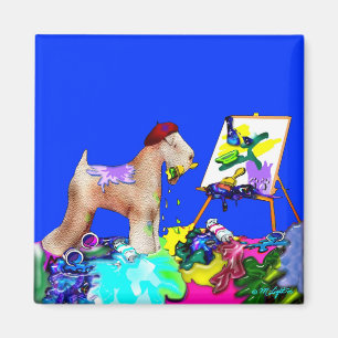 Magnet: Wheaten Terrier Artist (Blue Bkgd) Magnet