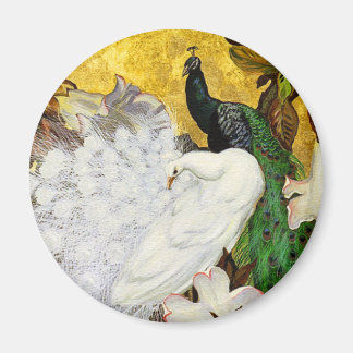 Magnet: White and Blue Peacocks Magnet