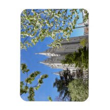 Magnet with SLC Temple with white flowers