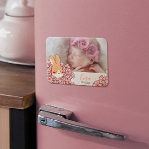 Magnetic baby birth announcement with Rabbit and f Magnet