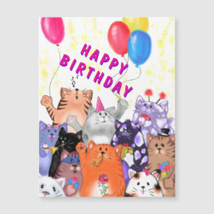 Magnetic Birthday Card with Cat Party