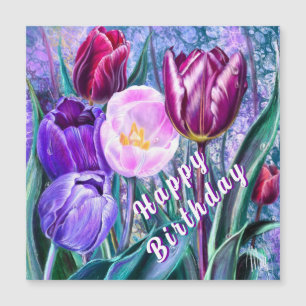 Magnetic Birthday Card with Colourful Tulips