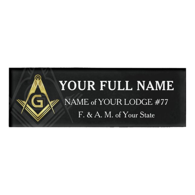 Magnetic Black & Gold Masonic Name Badges (Front)