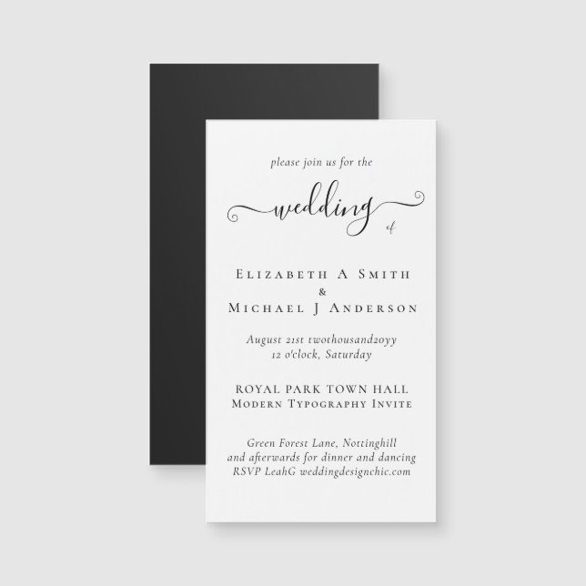 MAGNETIC BLACK WHITE Wedding Invite Save Date (Front/Back)