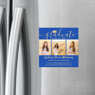Magnetic Blue & Gold Graduation Photo Announcement