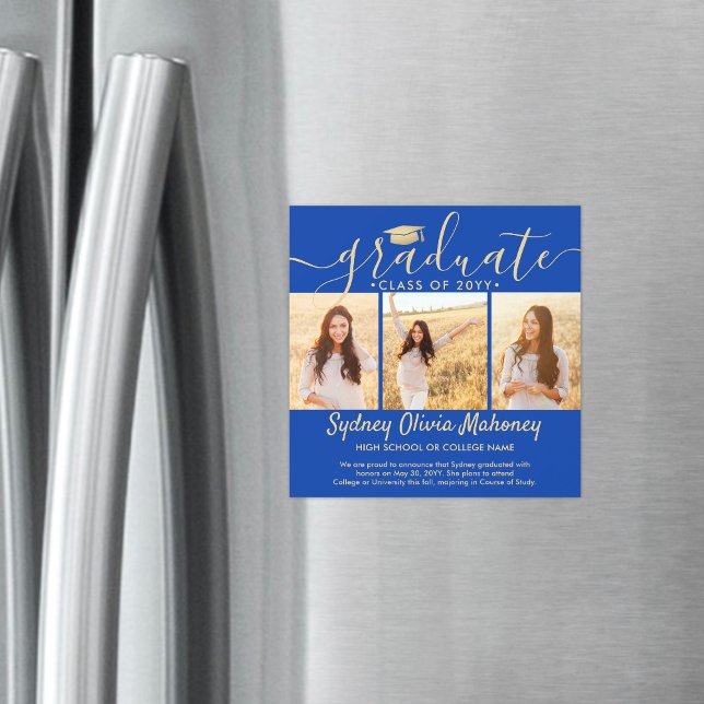 Magnetic Blue & Gold Graduation Photo Announcement (Creator Uploaded)