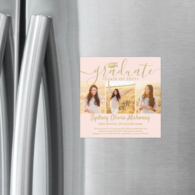 Magnetic Blush Gold Graduation Photo Announcement (Creator Uploaded)