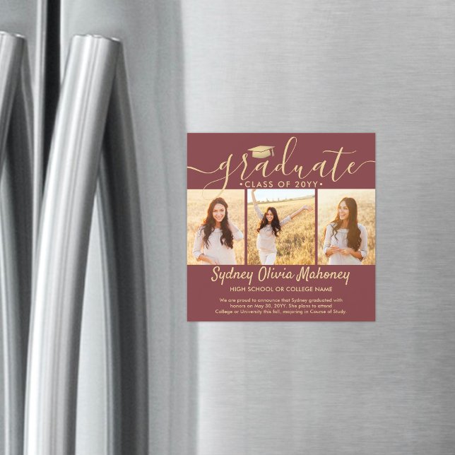 Magnetic Burgundy Graduation Photo Announcement (Creator Uploaded)