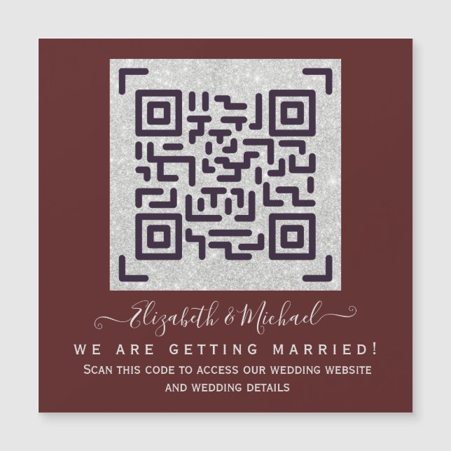 MAGNETIC BURGUNDY QR SCANNING CODE Wedding Details (Front)