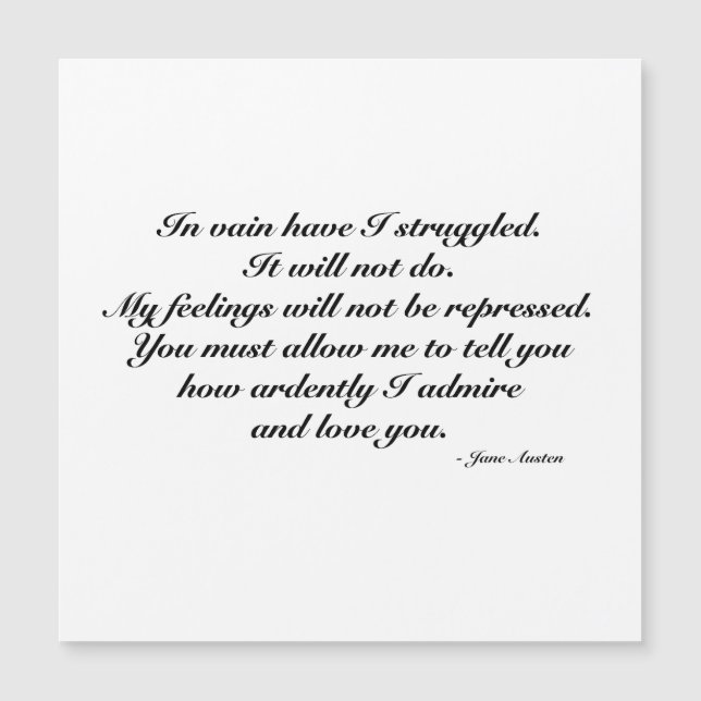 Magnetic Card, Romantic Jane Austen Quote (Front)