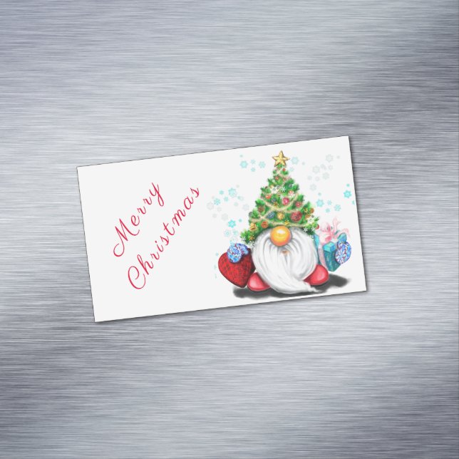 Magnetic Christmas Card Gnome with Gifts (In Situ)