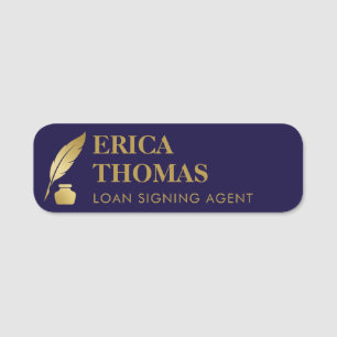 Magnetic Employee Notary Luxury Navy & Gold Name Tag