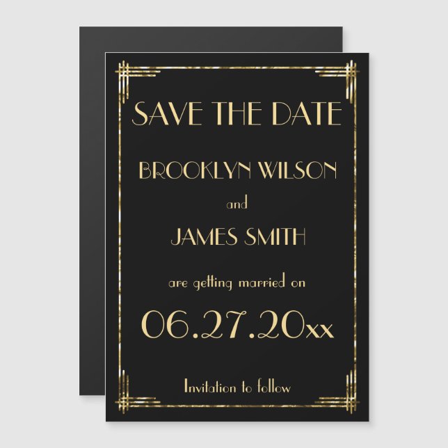 Magnetic Gold Foil Art Deco Wedding Save The Date Invitation (Front/Back)