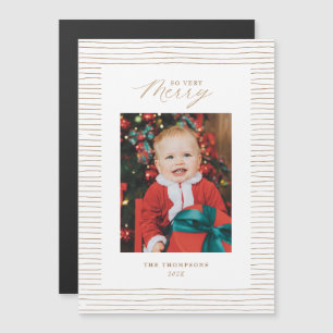 Magnetic Gold Stripe Very Merry Photo Holiday Card