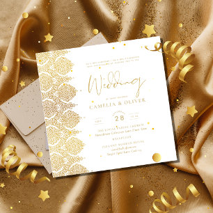 MAGNETIC Gold White Lace Elegant Wedding Invite