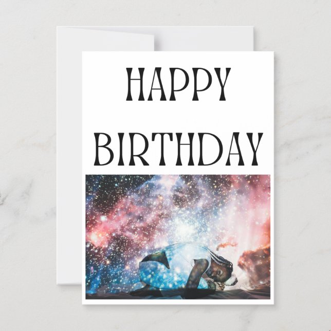 Magnetic Happy Birthday Starry Sky & Elegant Lady Magnetic Invitation (Front)
