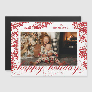 Magnetic iScript Happy Holidays Berries Photo Card