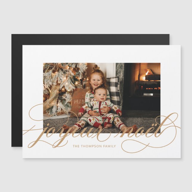 Magnetic Joyeux Noel Elegant Christmas Photo Card (Front/Back)